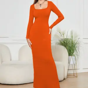Lined Long-Sleeve Bodycon Dress – Double Layer, Smoothing Fit