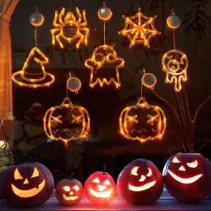 Halloween Window LED Lights – Pumpkin, Ghost & Spider Suction Cup
