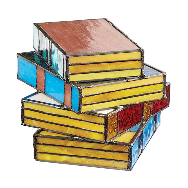 Stacked Books Lamp Nightstand Desk Lamps Resin Handicraft Stacked Books Light Stained Glass Table Desk Reading Light Decorative - Image 3