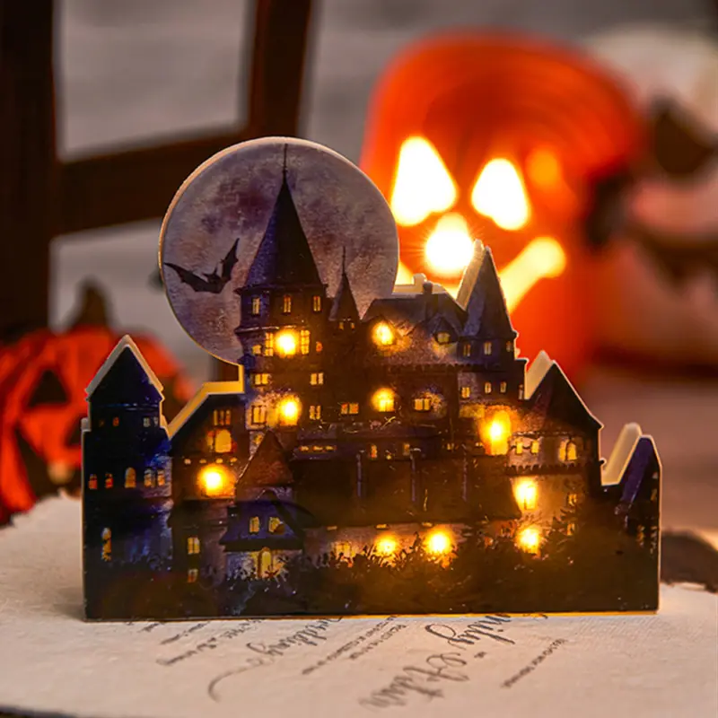 Light-Up Castle Ornament – LED Halloween Table Decoration