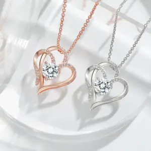 Zircon Double Heart Necklace – Rose Gold or White Gold Tone