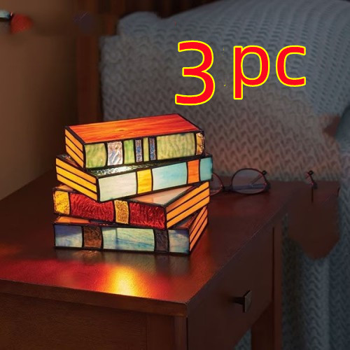 Stacked Books Lamp Nightstand Desk Lamps Resin Handicraft Stacked Books Light Stained Glass Table Desk Reading Light Decorative - Image 10