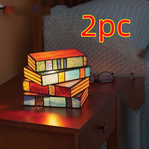 Stacked Books Lamp Nightstand Desk Lamps Resin Handicraft Stacked Books Light Stained Glass Table Desk Reading Light Decorative - Image 8