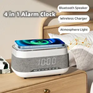 Alarm Clock with Bluetooth Speaker, Wireless Charger & Night Light