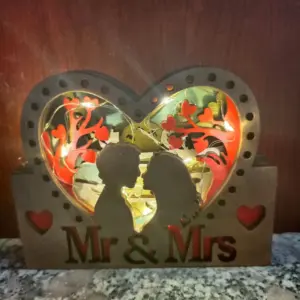 Mr & Mrs Wooden Wedding Ornament – With or Without Light