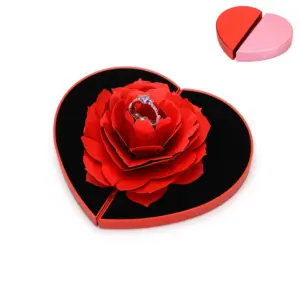 Rotating Rose Ring Box – Heart Proposal Jewelry Box