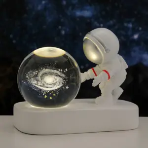Astronaut Crystal Ball Night Light – 6 cm, USB Warm Light