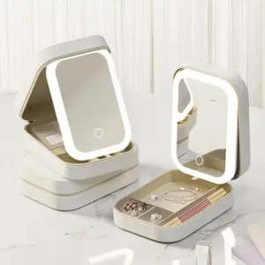 LED Makeup Mirror with Storage Box – Portable Travel Organizer
