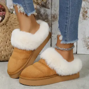 Cotton Slipper Clogs – Low Chunky Heel, Rubber Sole