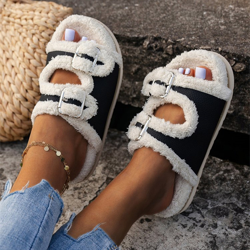 Autumn Winter Slipper Thick Sole Buckle Lamb Swool Slippers For Women Outdoor Gardern Indoor Lazy Plush Shoes – view 6