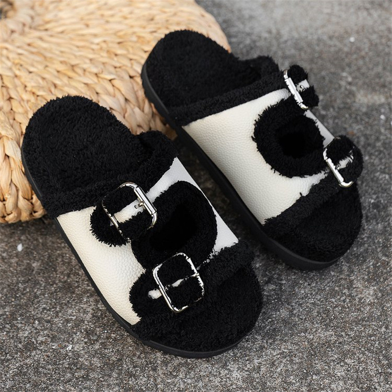 Autumn Winter Slipper Thick Sole Buckle Lamb Swool Slippers For Women Outdoor Gardern Indoor Lazy Plush Shoes – view 8