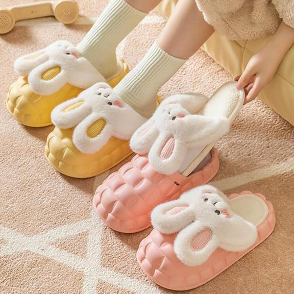 Cute Rabbit Shoes Winter Fuzzy Slippers Women Detachable Washable House Shoes – view 3