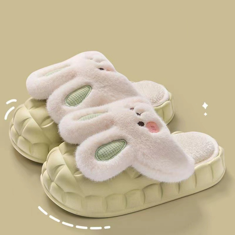 Cute Rabbit Shoes Winter Fuzzy Slippers Women Detachable Washable House Shoes – view 10
