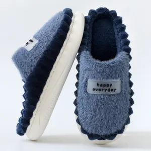 Men’s Fleece House Slippers – Color-Block, Thick Sole