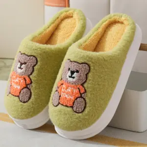 Cartoon Bear Knit Slippers – Thick Non-Slip Sole
