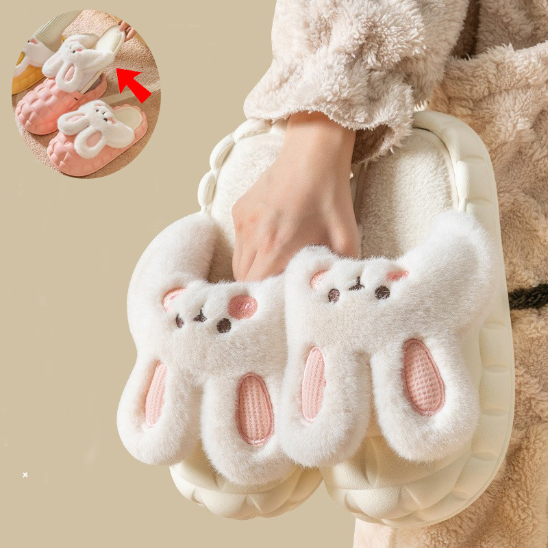 Cute Rabbit Shoes Winter Fuzzy Slippers Women Detachable Washable House Shoes – view 6