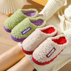 Letter Print Fluffy Slides – Thick Sole House Slippers