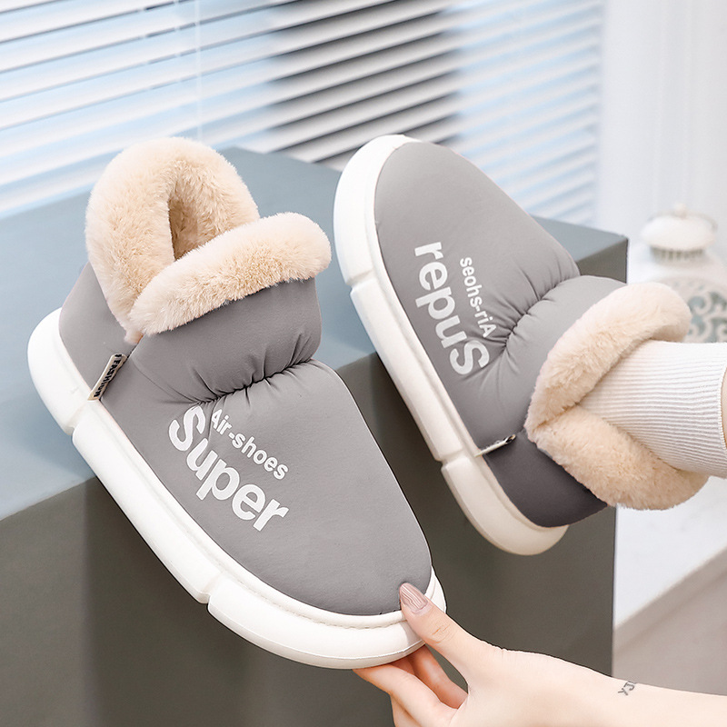 Warm House Shoes Plush Fleece High Back Heel Slippers Home Winter Warm Couple Shoes - Image 5