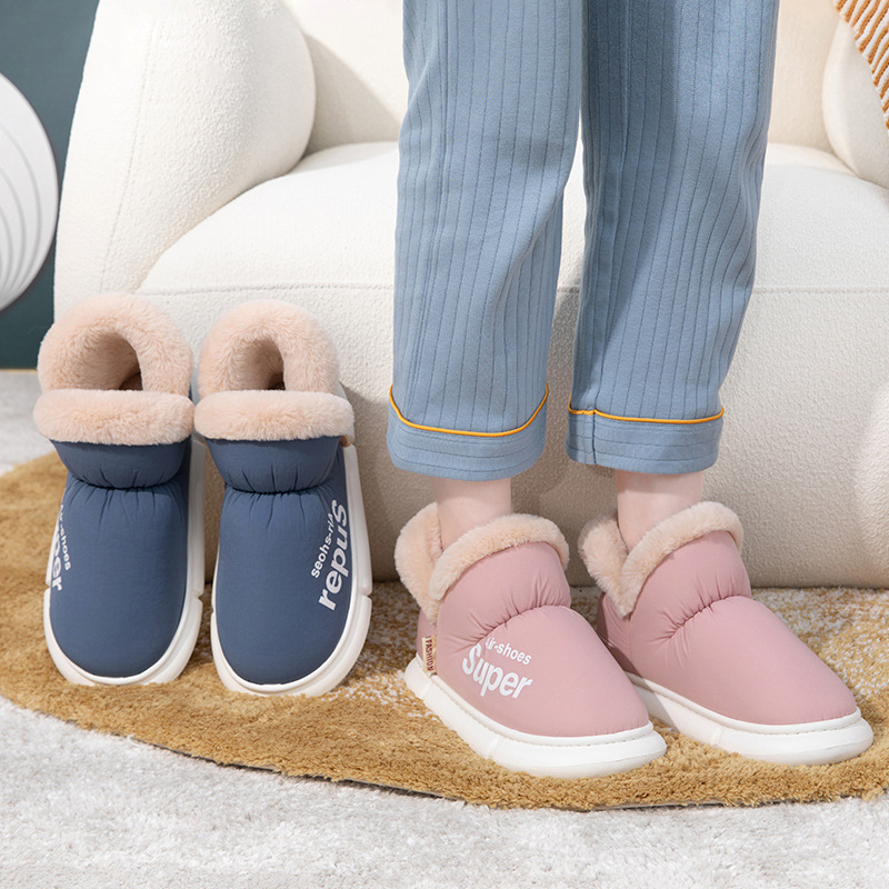 Warm House Shoes Plush Fleece High Back Heel Slippers Home Winter Warm Couple Shoes - Image 6