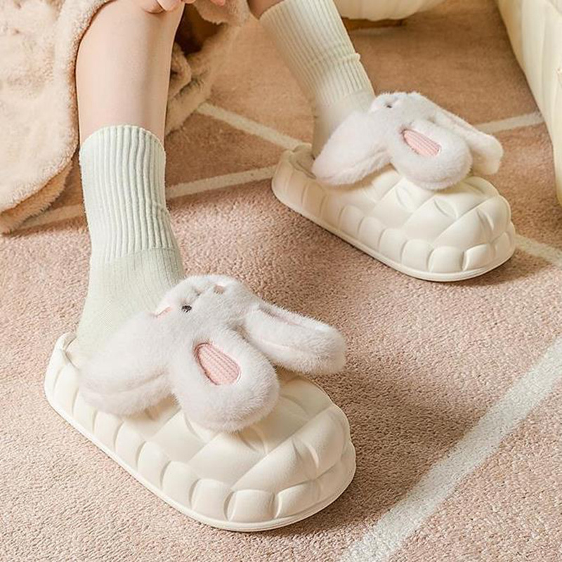 Cute Rabbit Shoes Winter Fuzzy Slippers Women Detachable Washable House Shoes – view 4