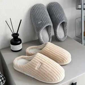 Simple Solid-Color Plush Slippers – Couples, TPR Sole