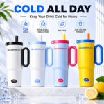 26 oz Insulated Tumbler with Handle & Straw – Stainless Steel