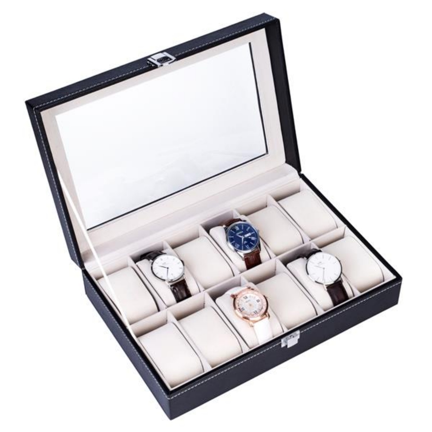 12-Slot Watch Box – Leather Watch Case Organizer – view 2