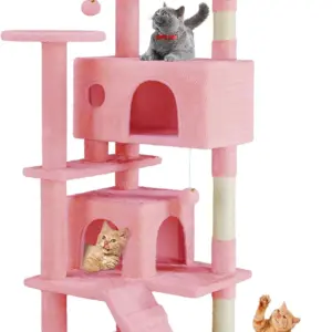 54 in Cat Tree Tower – 2 Condos, Sisal Posts & Plush Perches