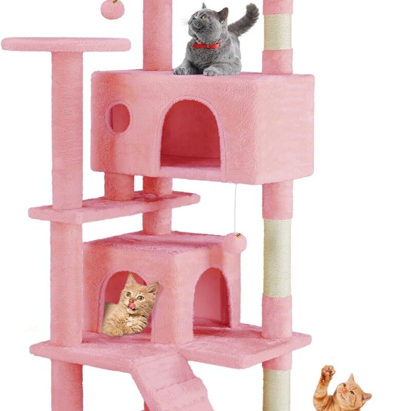 54 in Cat Tree Tower – 2 Condos, Sisal Posts & Plush Perches