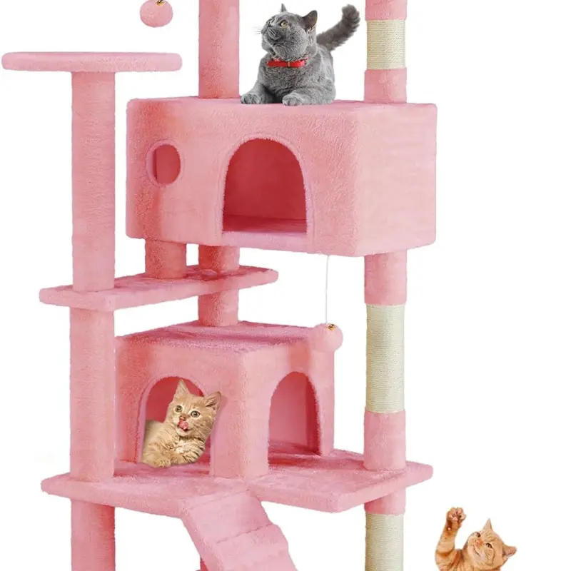 54 in Cat Tree Tower – 2 Condos, Sisal Posts & Plush Perches