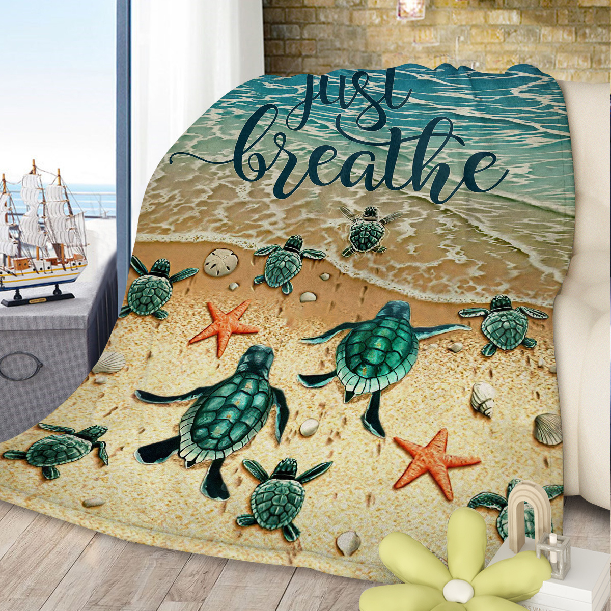 Sea Turtle Flannel Fleece Throw Blanket – Soft Ocean Print – view 2