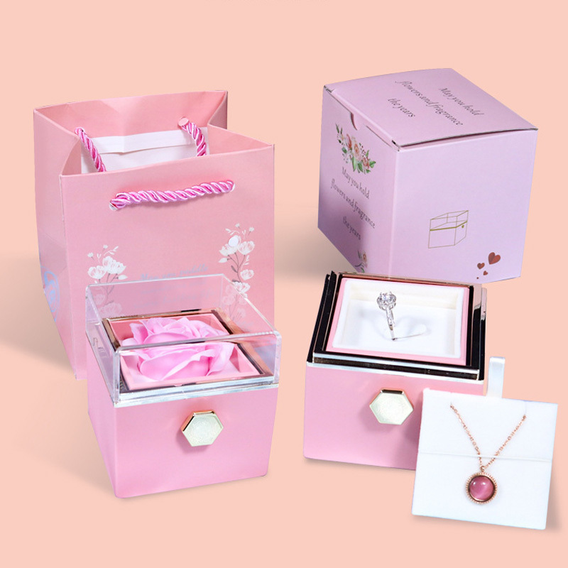 Rotating Preserved Rose Jewelry Box – Forever Rose Gift – view 5
