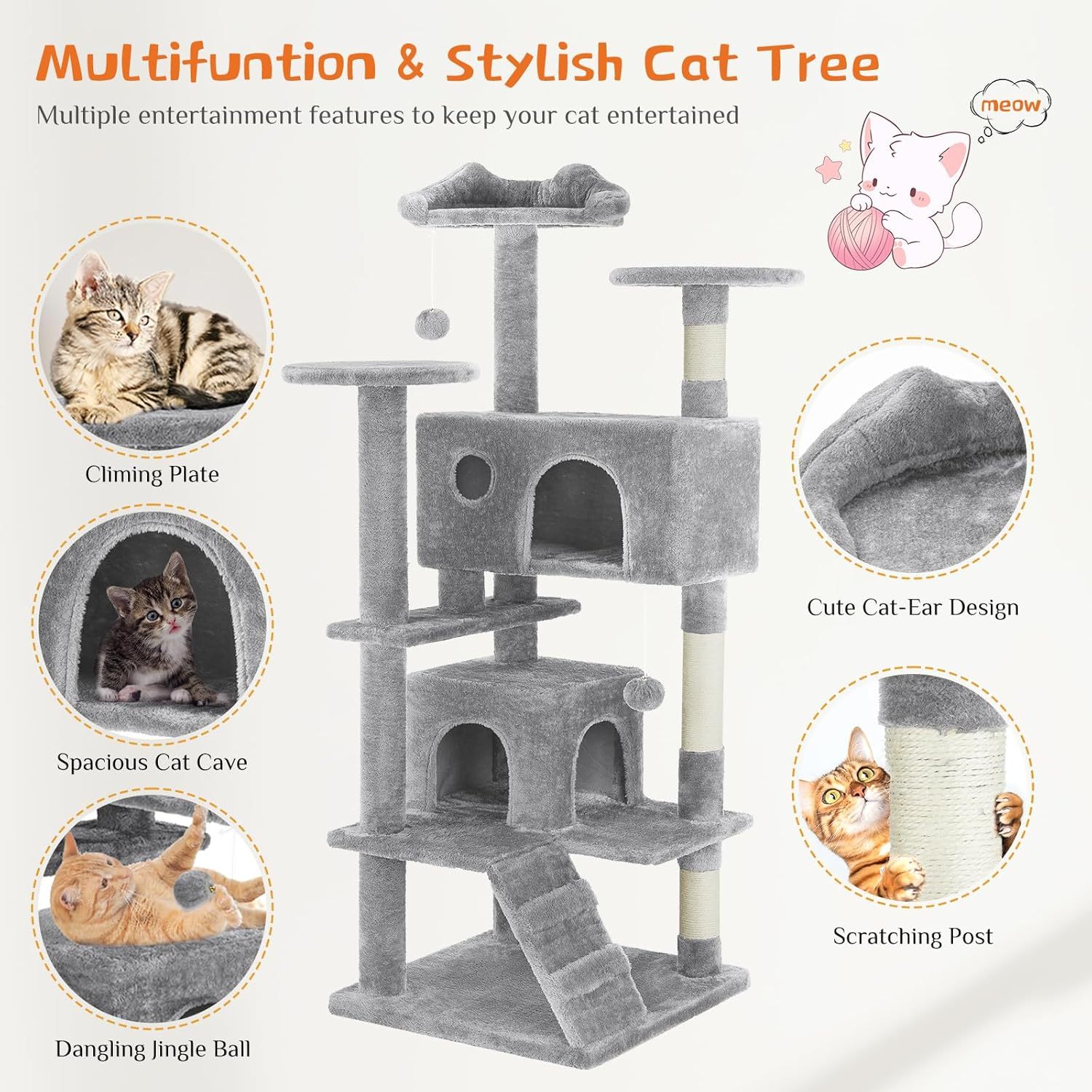 54 in Cat Tree Tower – 2 Condos, Sisal Posts & Plush Perches – view 2