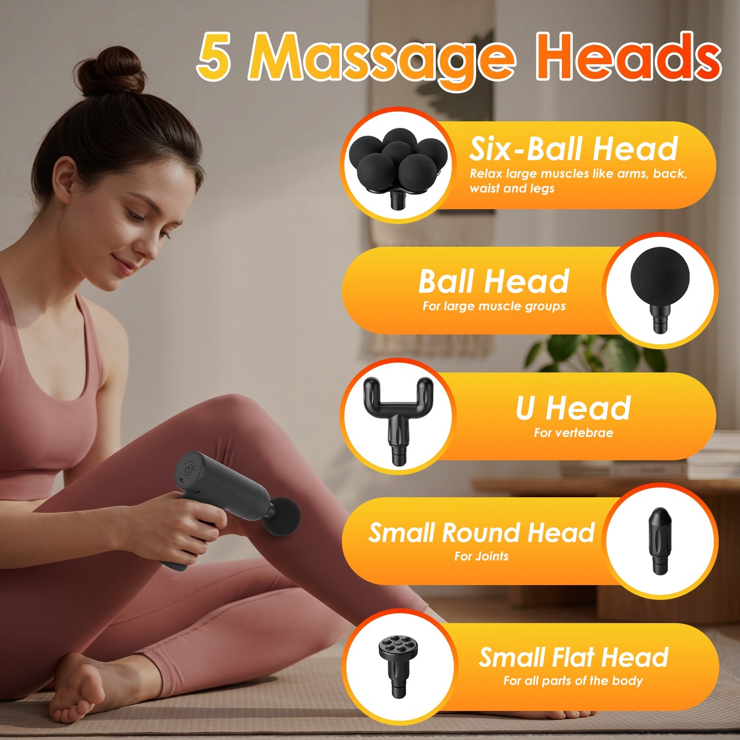 Mini Massage Gun – 6 Speeds, 5 Heads, Deep Tissue – view 2