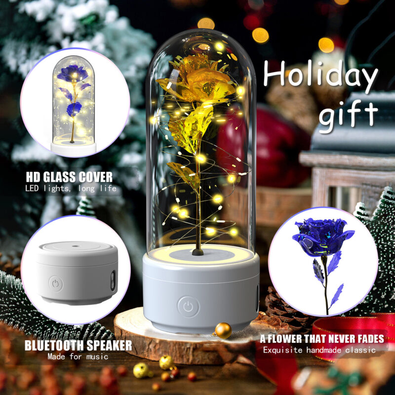 Preserved Rose Lamp with Bluetooth Speaker – LED Glass Dome – view 2