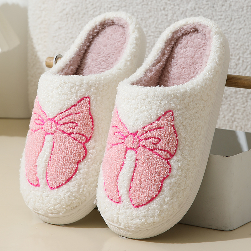 Fuzzy Bow Slippers – Embroidered Coquette Bow House Slippers – view 2